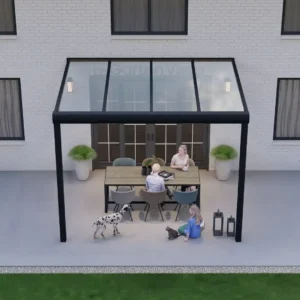 2-Pfosten Aluminium Terrassenüberdachung Schwarz mit Glasdach – Garten Vista